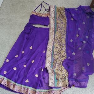 Purple and Gold Traditional Lehenga Set